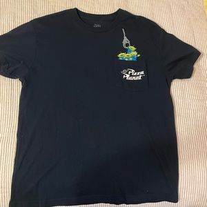 Pixar, Disney, pizza, planet alien pocket tee navy blue size medium